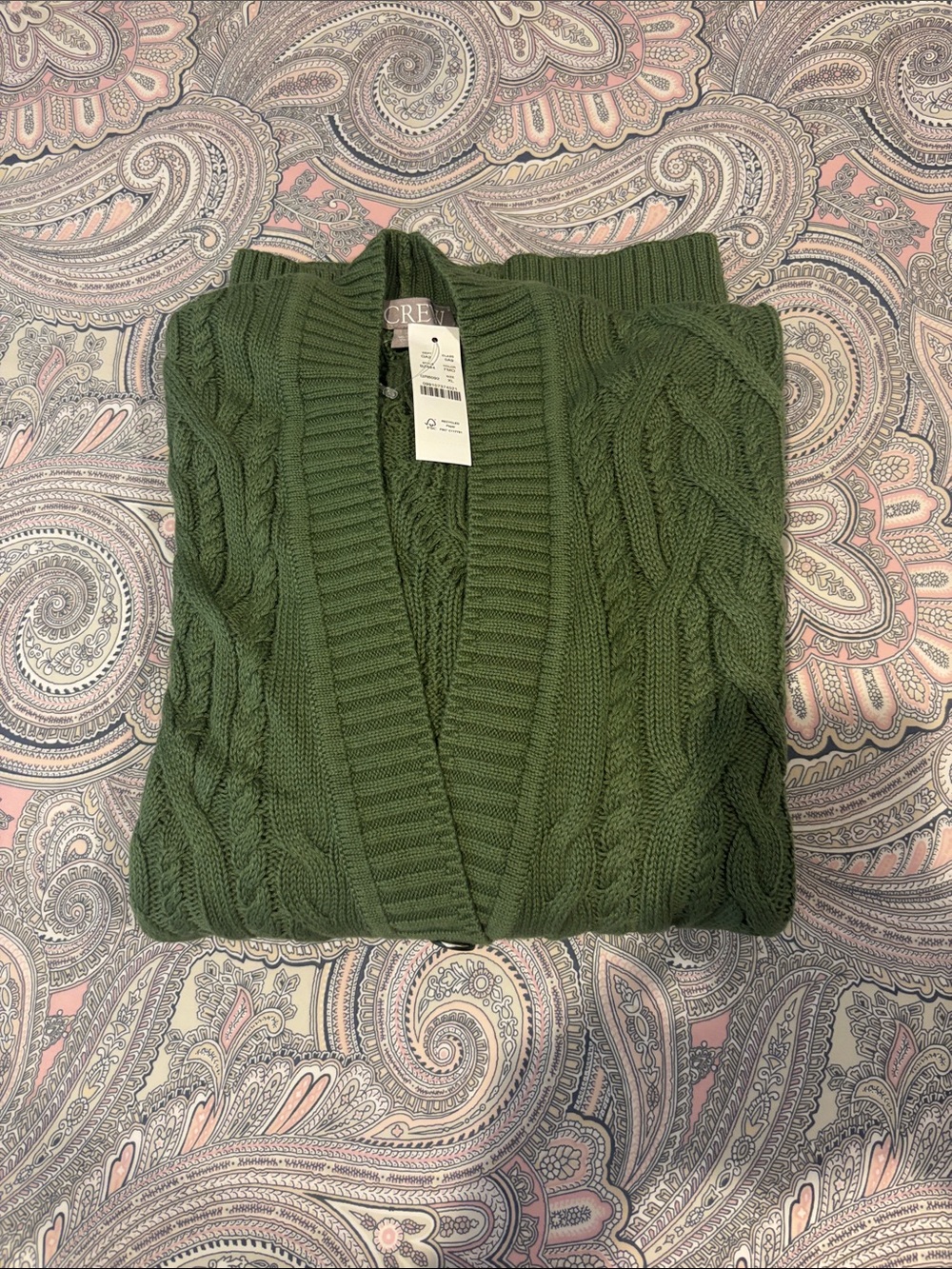 J. Crew green Cable Knit Button-Front Cardigan, size XL - Picture 7 of 8